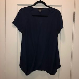 Navy cross front rayon short sleeve blouse
